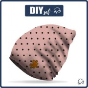 "Beanie" cap 51-53 - BLACK DOTS / B-05 rose quartz