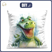 PILLOW 45X45 - WATERCOLOR CROCODILE - Cotton woven fabric - sewing set