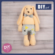 SHORTS + BOW TIE FOR BUNNY - GEOMETRIC TRIANGLES YELLOW 2 / melange - sewing set