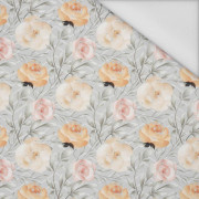 FLOWERS AND LEAVES pat. 7 / grey - Waterproof woven fabric