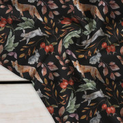 FOREST ANIMALS PAT. 2 / BLACK (COLORFUL AUTUMN) - Crepe