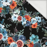 WATER-COLOR FLOWERS pat. 2 / black - looped knit fabric with elastane ITY