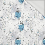 PENGUINS ON BEARS / white (ENCHANTED WINTER) - looped knit fabric