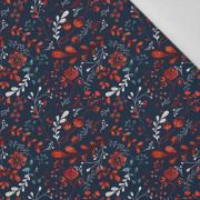 FOLK FLORAL pat. 1 / red (FOLK FOREST) - Cotton woven fabric