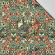 ART NOUVEAU CATS & FLOWERS PAT. 3 - panel (60cm x 50cm) Cotton woven fabric