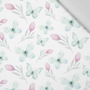 BUTTERFLIES AND TULIPS (WATER-COLOR BUTTERFLIES) - Cotton woven fabric