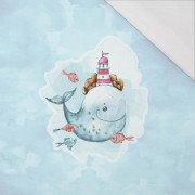 WHALE AND LIGHTHOUSE pat.1 (MAGIC OCEAN) - SINGLE JERSEY PANORAMIC PANEL (60cm x 155cm)
