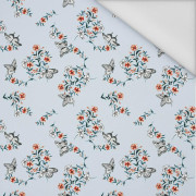 PANSIES AND BUTTERFLIES / light blue - Waterproof woven fabric
