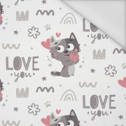 CATS / love you (CATS WORLD) / white - Waterproof woven fabric