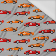 FAST WHEELS / red on grey - Waterproof woven fabric