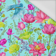 KINGFISHERS AND POPPIES (KINGFISHERS IN THE MEADOW) / aqua - Waterproof woven fabric