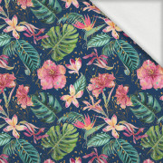 TROPICAL JUNGLE / dark blue - looped knit fabric with elastane