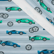 FAST WHEELS / blue on grey - looped knit 