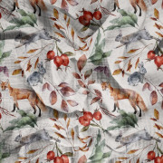 FOREST ANIMALS PAT. 2 / WHITE (COLORFUL AUTUMN) - Cotton muslin