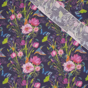 KINGFISHERS AND BUTTERFLIES / dark blue - Cotton woven fabric