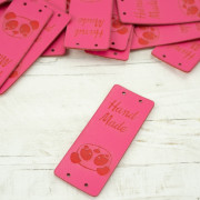 Loop fold label "Hand Made" - Panda 2 x 5 cm - fuchsia