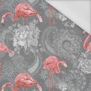 FLAMINGOS AND ROSES / grey - Waterproof woven fabric