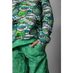Children's tracksuit (OSLO) - COMIC BOOK (green - blue) - looped knit fabric 