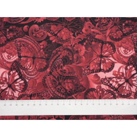 LACE BUTTERFLIES / red - Waterproof woven fabric