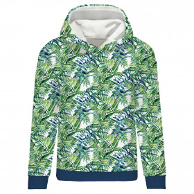 CLASSIC WOMEN’S HOODIE (POLA) - MINI LEAVES AND INSECTS PAT. 6 (TROPICAL NATURE) / white - looped knit fabric 