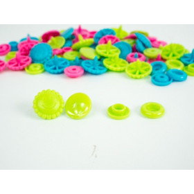 Color Snaps PRYM Love, plastic fasteners 13,6 mm - 30 sets - flowers fuchsia / lime / turquoise