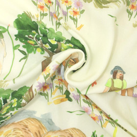 WOMEN WITH FLOWERS - viscose woven fabric