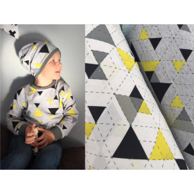 GEOMETRIC TRIANGLES YELLOW 2 / white - single jersey with elastane TE210