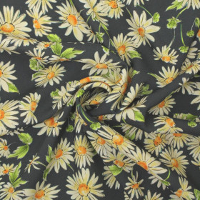 PAINTED FLOWERS / navy - viscose woven fabric