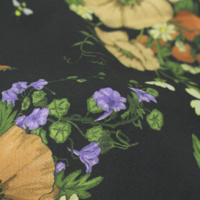 BEIGE FLOWERS / black - viscose woven fabric