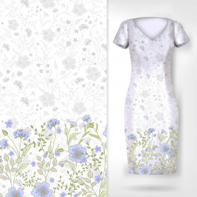 FLOWERS (pattern no. 5 green) / white - dress panel TE210