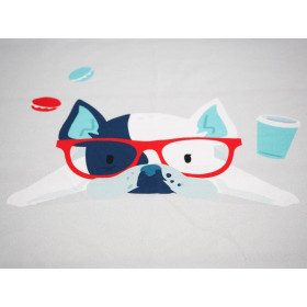 Dog with glasses (J'adore Paris) / aqua - panel single jersey TE210
