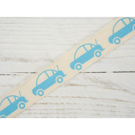 Cotton ribbon with blue cars -15mm