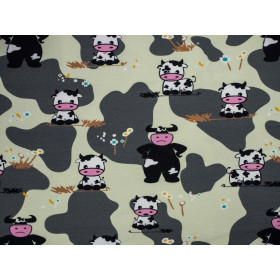 COWS ON BEIGE - single jersey with elastane TE210