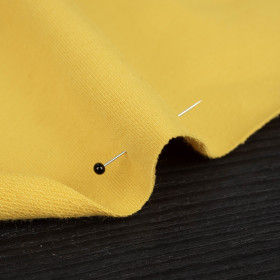 BUTTERFLIES PAT. 5 (PURPLE BUTTERFLIES) / B-14 mustard - looped knit fabric