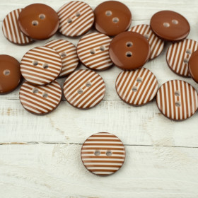 Plastic button with stripes middle - brown
