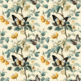Butterfly & Flowers wz.2 (BUTTER YELLOW) - viscose woven fabric