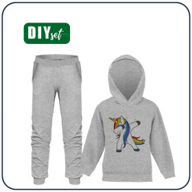 Children's tracksuit (OSLO) - DABBING UNICORN / M-01 melange light grey - looped knit fabric 