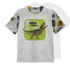 KID’S T-SHIRT- DINO TILES PAT. 3/ melange light grey- single jersey