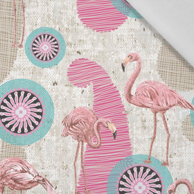 FLAMINGOS AND ROSETTES - Cotton woven fabric