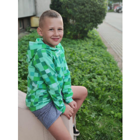 KID'S HOODIE (ALEX) - VINTAGE CAR PAT. 3 / HAZELNUT / beige - looped knit fabric
