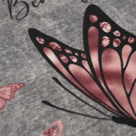 ALWAYS BEAUTIFUL (GLITTER BUTTERFLIES) / ACID WASH GREY - SINGLE JERSEY PANORAMIC PANEL (60cm x 155cm)