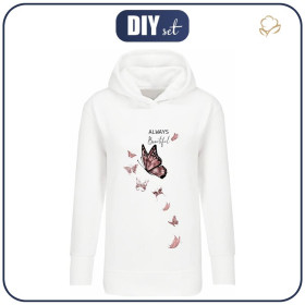 LONG WOMEN’S HOODIE (MEGI) - ALWAYS BEAUTIFUL (GLITTER BUTTERFLIES) - looped knit fabric  