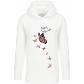 LONG WOMEN’S HOODIE (MEGI) - ALWAYS BEAUTIFUL (GLITTER BUTTERFLIES) - looped knit fabric  