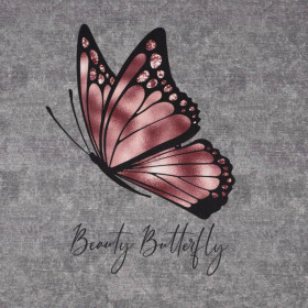 ALWAYS BEAUTIFUL (GLITTER BUTTERFLIES) / ACID WASH GREY - SINGLE JERSEY PANORAMIC PANEL (60cm x 155cm)