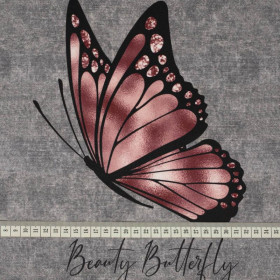 ALWAYS BEAUTIFUL (GLITTER BUTTERFLIES) / ACID WASH GREY - panoramic panel looped knit (60cm x 155cm)