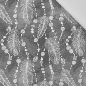 WHITE FEATHERS AND BEADS (GREY) / white - Cotton woven fabric