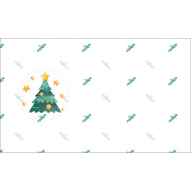 TANNENBAUM UND GOLDENE STERNE (WEIHNACHTSFREUNDE) - Cotton woven fabric panel ( 30 x 50 cm )