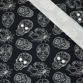 SKULLS CONTOUR / roses (DIA DE LOS MUERTOS) - single jersey 