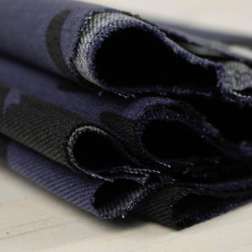 40cm BLACK FLOWERS / dark blue - Lyocell woven fabric