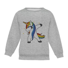 CHILDREN'S (NOE) SWEATSHIRT - DABBING UNICORN / M-01 melange light grey - looped knit fabric 